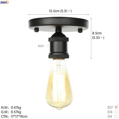 Black metal vintage ceiling lamp with vintage edison bulb for living room decor by decorbites black metal