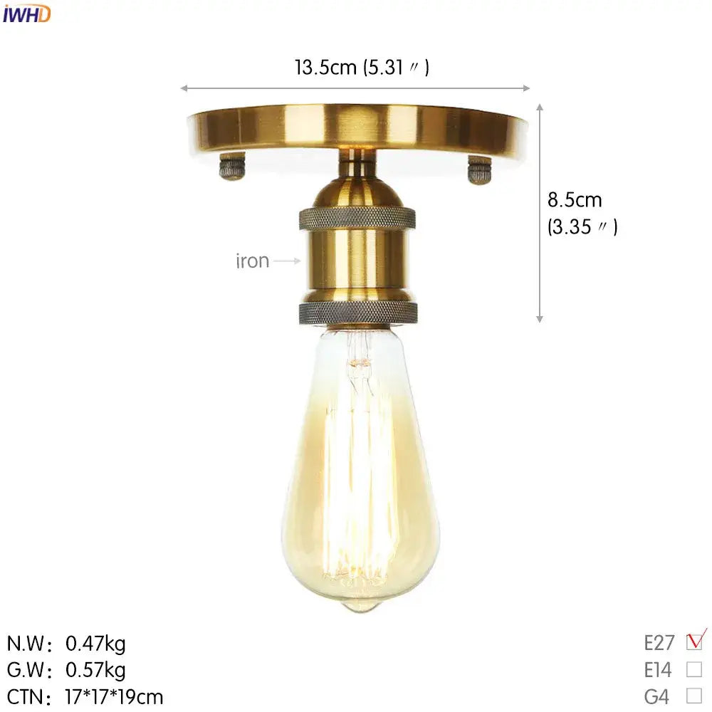Vintage industrial black metal ceiling lamps with brass finish and clear glass bulb for living room decorbites black metal