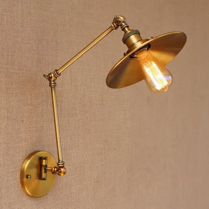 Vintage industrial brass adjustable swing arm wall lamp with flared shade and exposed filament bulb for bedroom reading decorbites adjustable swing