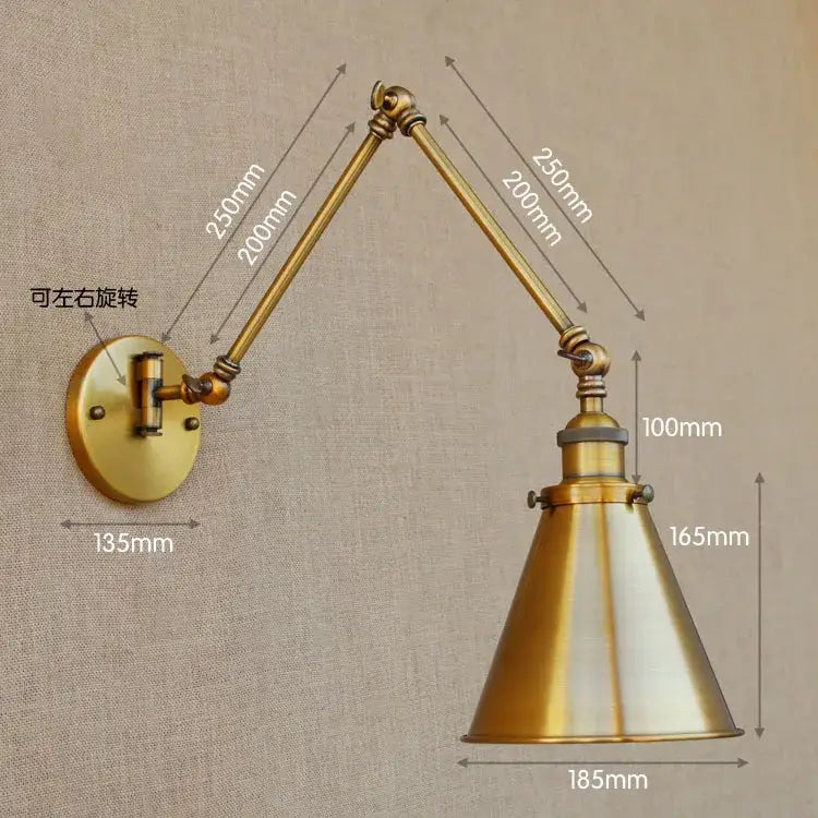 Vintage industrial brass adjustable swing arm wall lamp with conical shade for bedroom reading decorbites adjustable swing