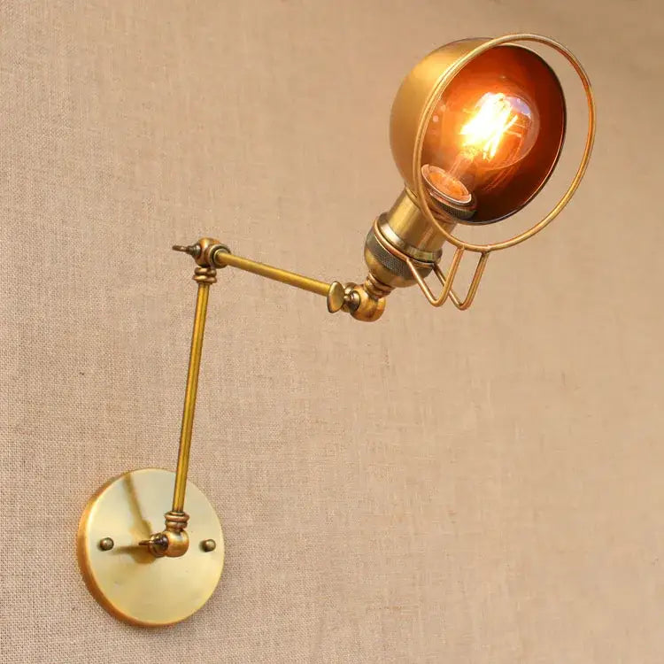 Vintage industrial brass wall lamp with amber glass shade and decorbites adjustable swing arm for bedroom reading