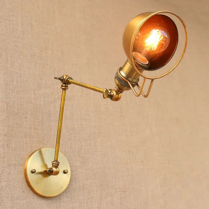 Vintage industrial brass wall lamp with amber glass shade and decorbites adjustable swing arm for bedroom reading