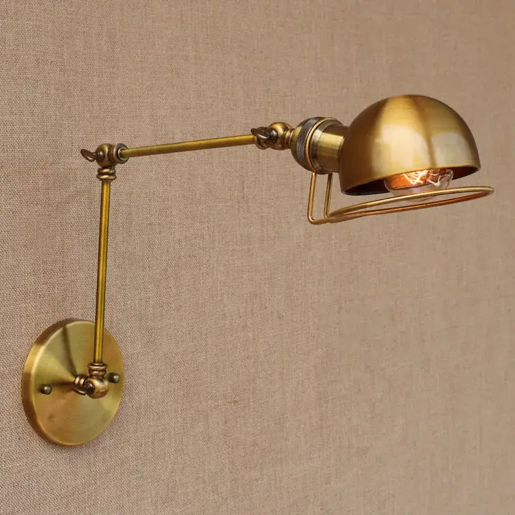 Vintage industrial brass wall lamp with adjustable swing arm and dome-shaped shade for bedroom reading decorbites adjustable swing