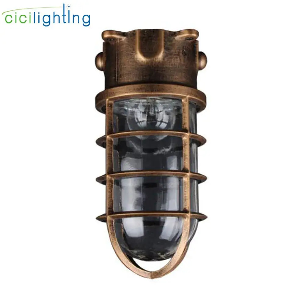 Antique brass industrial-style wall-mounted lantern with decorbites clear glass panels and protective cage for vintage decorbites clear glass jar ceiling use