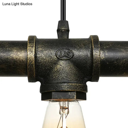 Decorbites vintage brass pipe ceiling light fixture with black iron pipe and exposed edison bulbs indoor light fixture