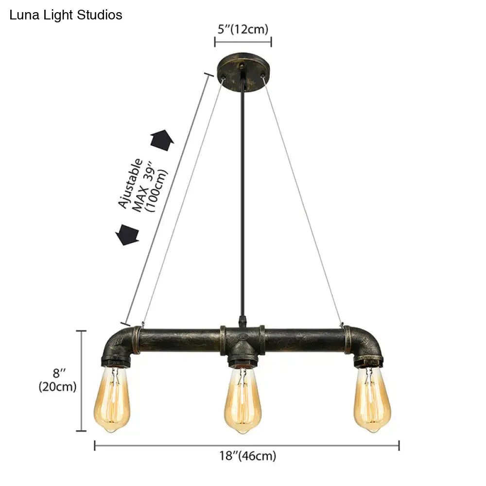 DecorBites™ vintage brass pipe ceiling light fixture with black iron 3-light industrial-style pipe ceiling light