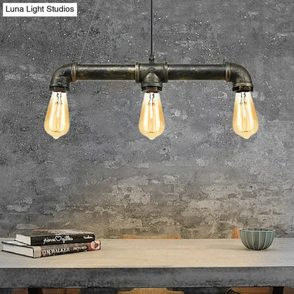 DecorBites vintage brass pipe ceiling light fixture with three amber filament bulbs industrial style light fixture