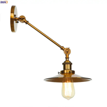 Brass-finished vintage industrial wall lamp with adjustable gold swing arm and Edison bulb for decorbites gold swing decor