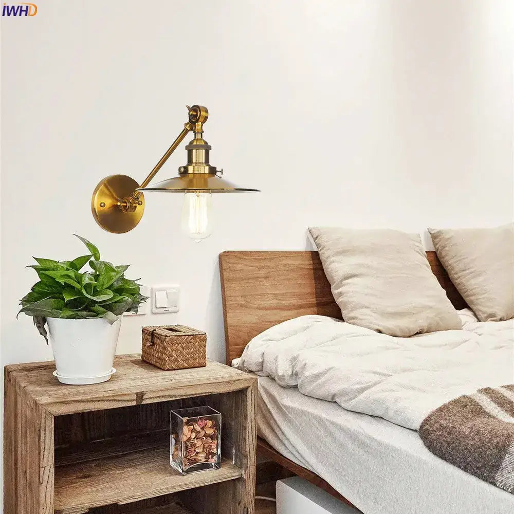 Vintage industrial brass wall lamp with gold swing arm and adjustable decorbites gold swing for bedroom lighting