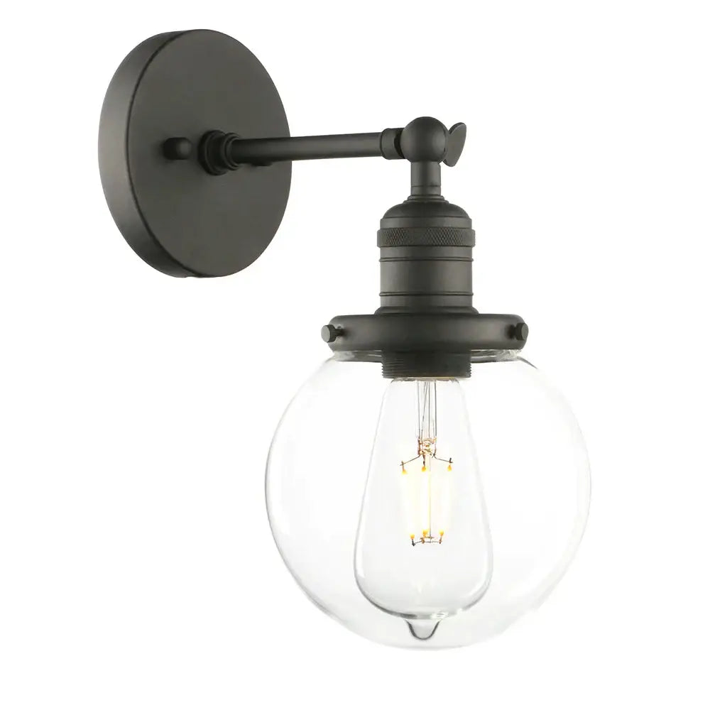 Black wrought iron vintage industrial wall sconce with clear glass globe and exposed filament bulb for bedroom decorbites vintage industrial use