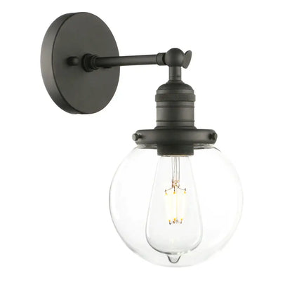 Black wrought iron vintage industrial wall sconce with clear glass globe and exposed filament bulb for bedroom decorbites vintage industrial use