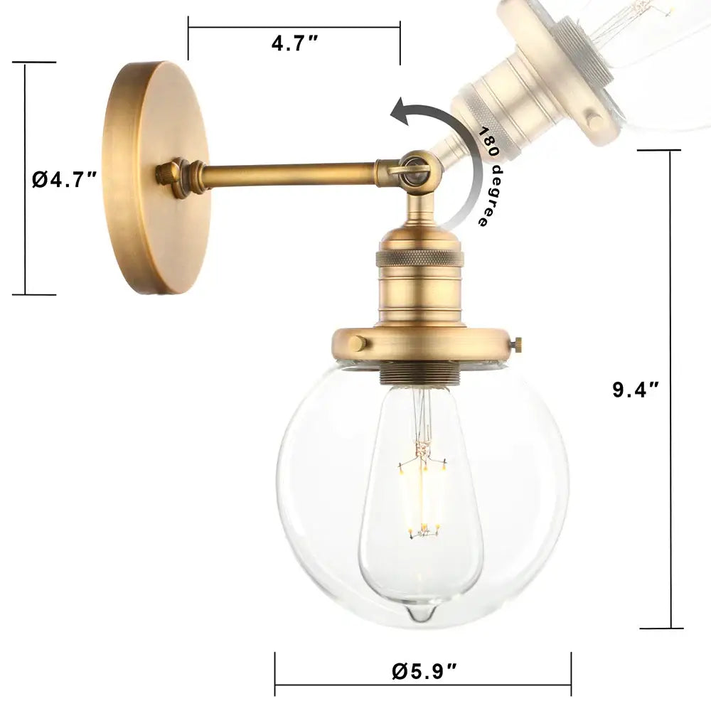 Antique brass-finished wall sconce with clear glass globe and exposed filament bulb for vintage industrial wall decorbites vintage industrial