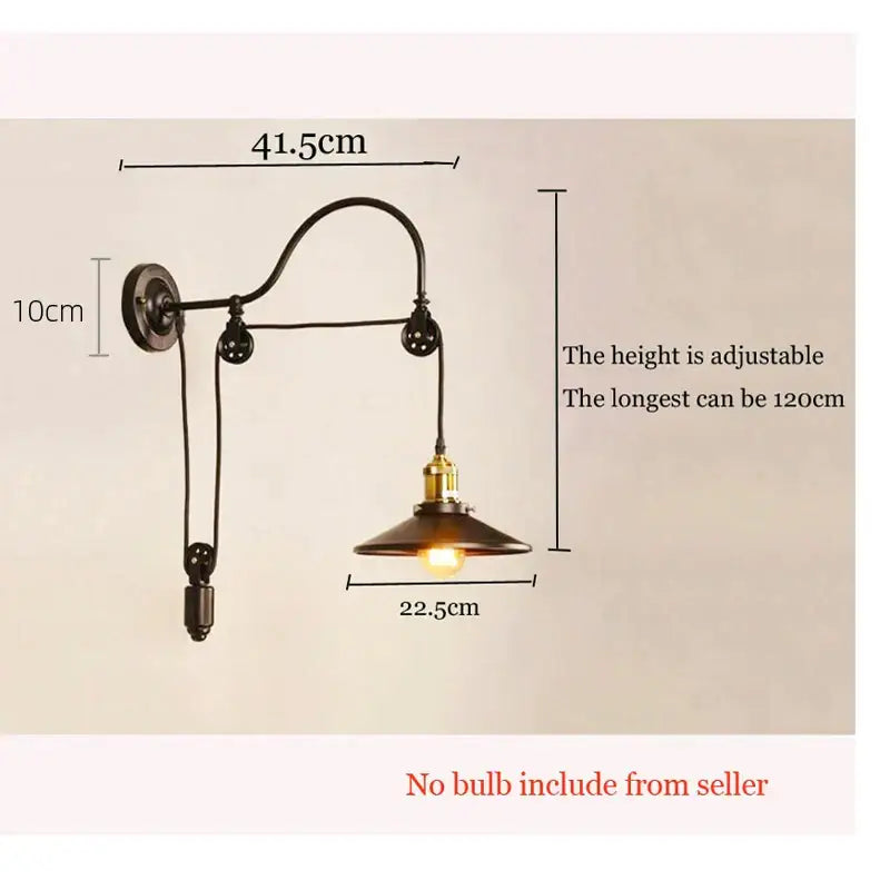 Vintage industrial bronze iron pulley wall lamp with black metal frame brass accents and adjustable height for dining room decorbites iron pulley