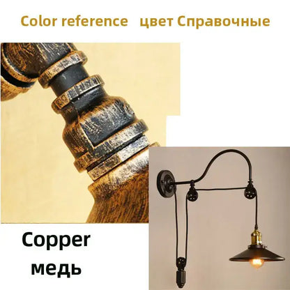 Vintage industrial bronze iron pulley wall lamp with black wrought iron arm and copper shade for dining room decorbites iron pulley