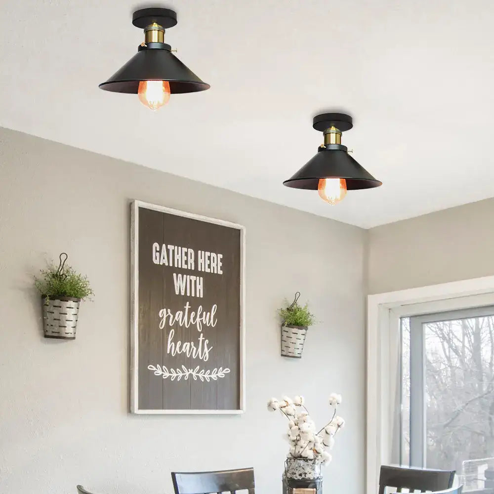 Vintage industrial flush mount light in black and bronze with exposed filament bulbs for kitchen decorbites industrial flush