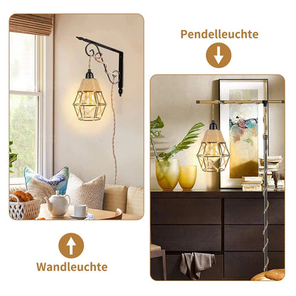 Vintage Industrial Hemp Rope Plug-In Pendant Light - Decorbites