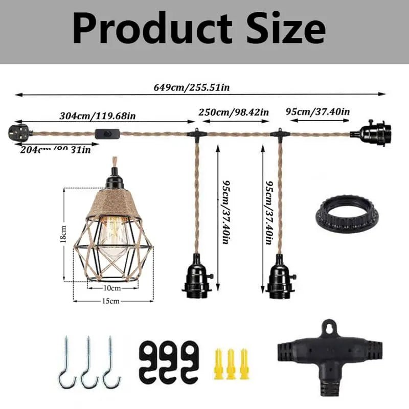 Vintage Industrial Hemp Rope Plug-In Pendant Light - Decorbites