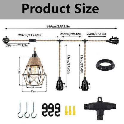 Vintage Industrial Hemp Rope Plug-In Pendant Light - Decorbites