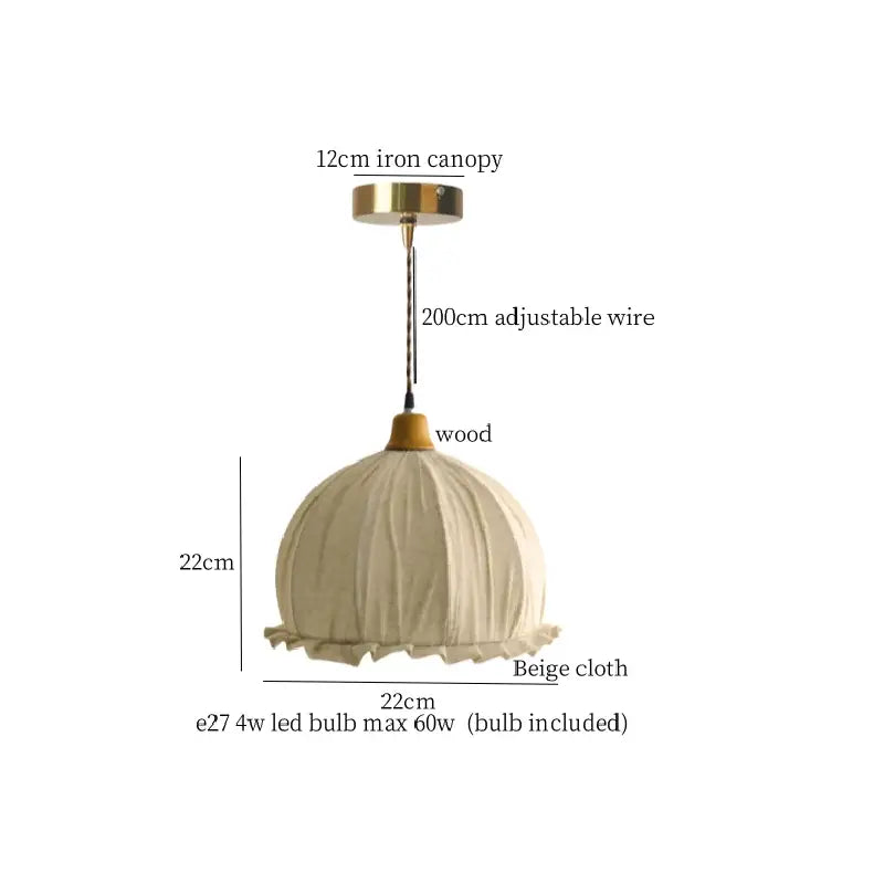 Vintage japanese beige cloth led pendant light with adjustable wire wooden accent and 12cm iron canopy decorbites beige cloth