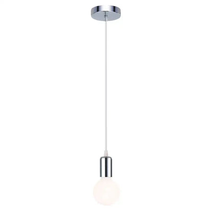 Vintage led wood ceiling pendant light with chrome finish, frosted glass bulb, and thin white cord by decorbites led wood