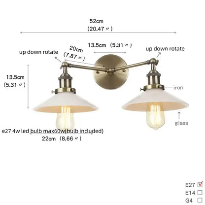 Vintage loft brass wall lamp with antique double-arm design frosted ribbed glass and exposed edison bulbs decorbites industrial vintage