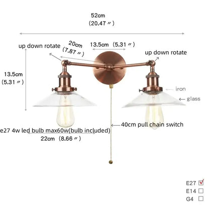 Vintage loft wall lamp with copper-toned industrial design, ribbed glass shades, and adjustable arms by decorbites industrial vintage