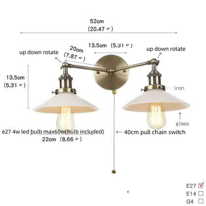 Vintage loft brass wall lamp with two adjustable arms and frosted ribbed glass shades for decorbites industrial vintage decor