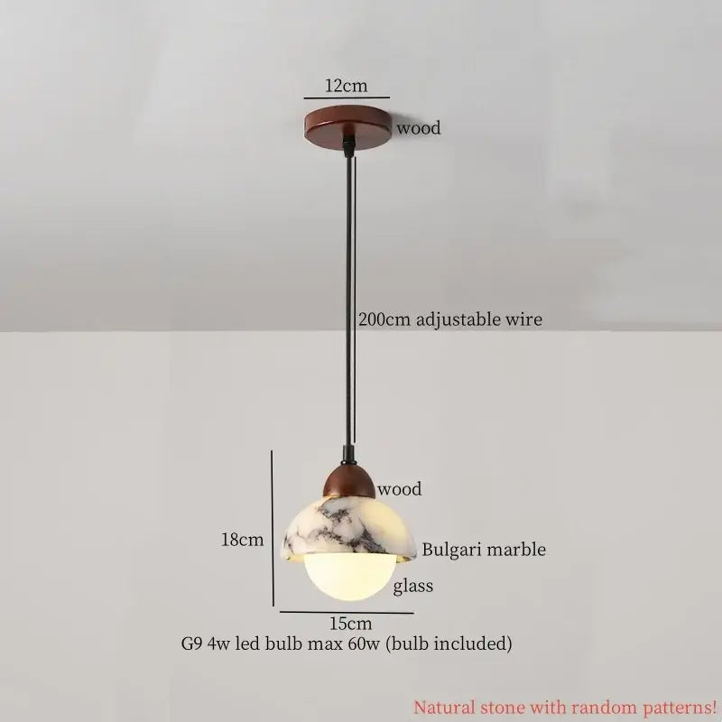Vintage marbled glass ball led pendant light with bulgar marble and wooden fixtures for bedroom decorbites pendant light