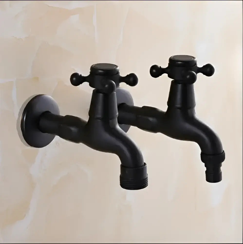 Vintage matte black dual handle washing machine faucet tap with black matte-finish cross-handle knobs for laundry room