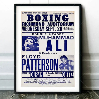 Vintage muhammad ali boxing photo print featuring blue and cream boxing photo print framed for living room decorbites boxing photo