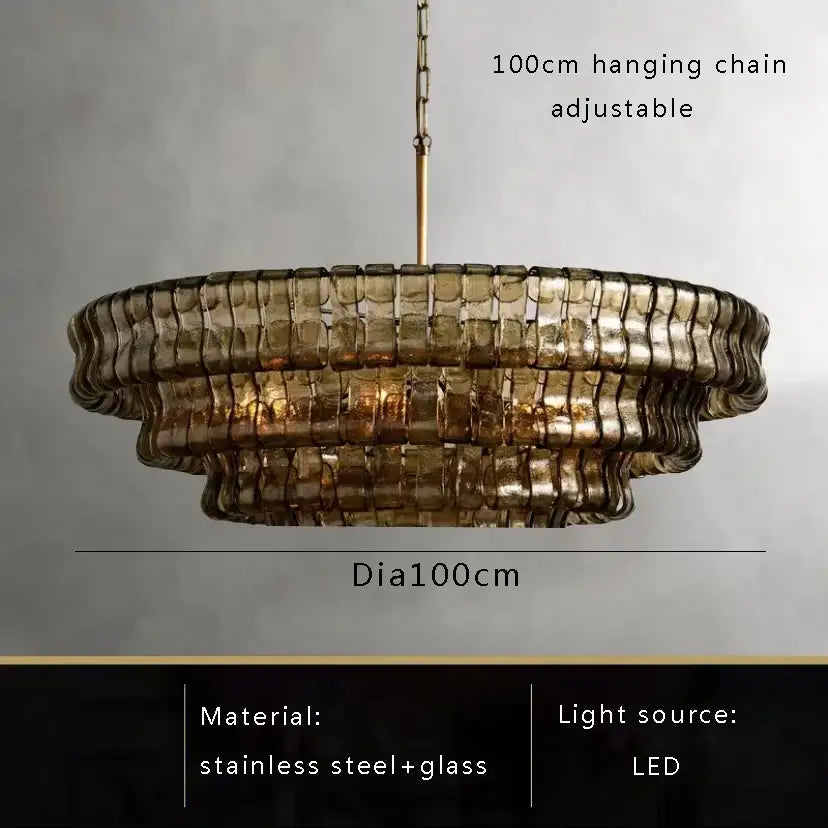 Vintage multi tier brown glass chandelier with amber tinted glass and stainless steel frame by decorbites brown glass