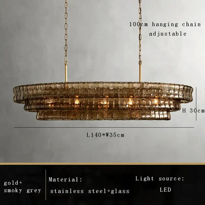 A modern multi tier brown glass chandelier with gold and smoky grey stainless steel for dining room decorbites brown glass