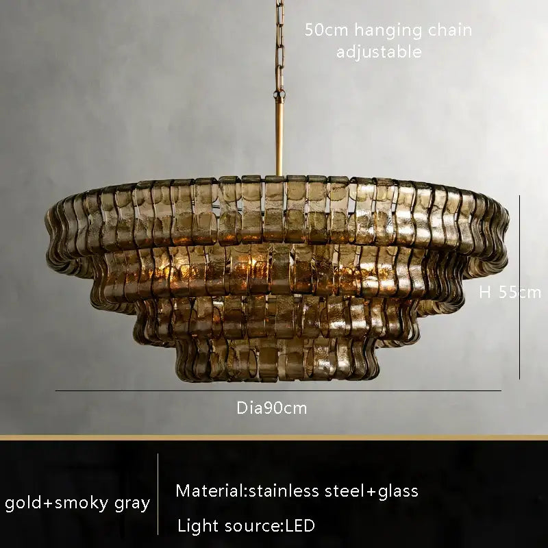 A vintage multi tier brown glass chandelier for dining room featuring decorbites brown glass stainless steel and smoky gray finish
