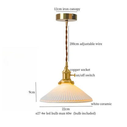 Vintage pale green glass pendant light with brass finish, ceramic led shade, and twisted copper wire hanging lamp by decorbites