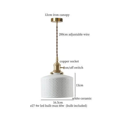 Vintage pale green glass pendant light with textured chevron white ceramic shade and brass finish hanging lamp decorbites ceramic led