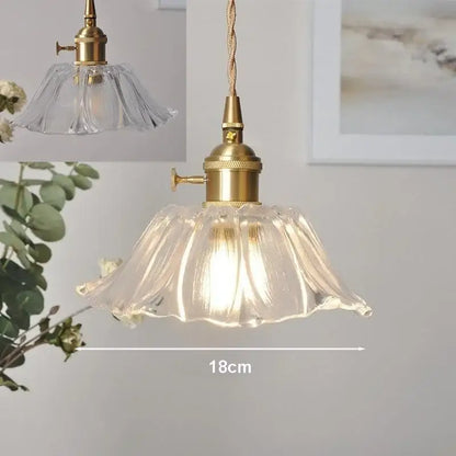 Vintage petal glass pendant light with translucent fluted design and brass fixture bulb included with led bulb