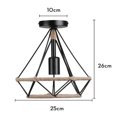 Black metal geometric pendant light with natural handmade hemp rope accents vintage rattan chandelier decorbites handmade hemp rope ceiling