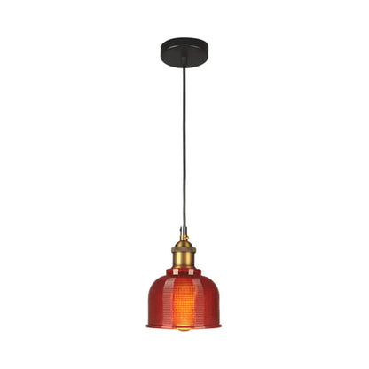 DecorBites™ vintage carillon pendant light with red textured glass, brass accent, and black mount for dining room