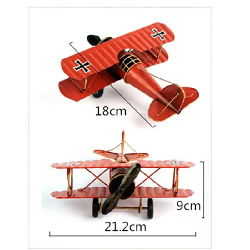 Vintage red iron airplane figurine with black cross accents painted metal decorbites iron airplane for bedroom decor