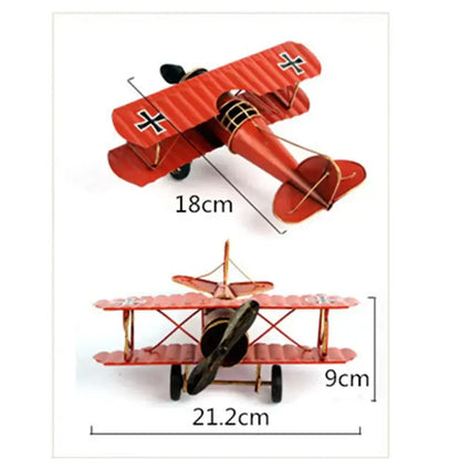 Vintage red iron airplane figurine with black cross accents painted metal decorbites iron airplane for bedroom decor
