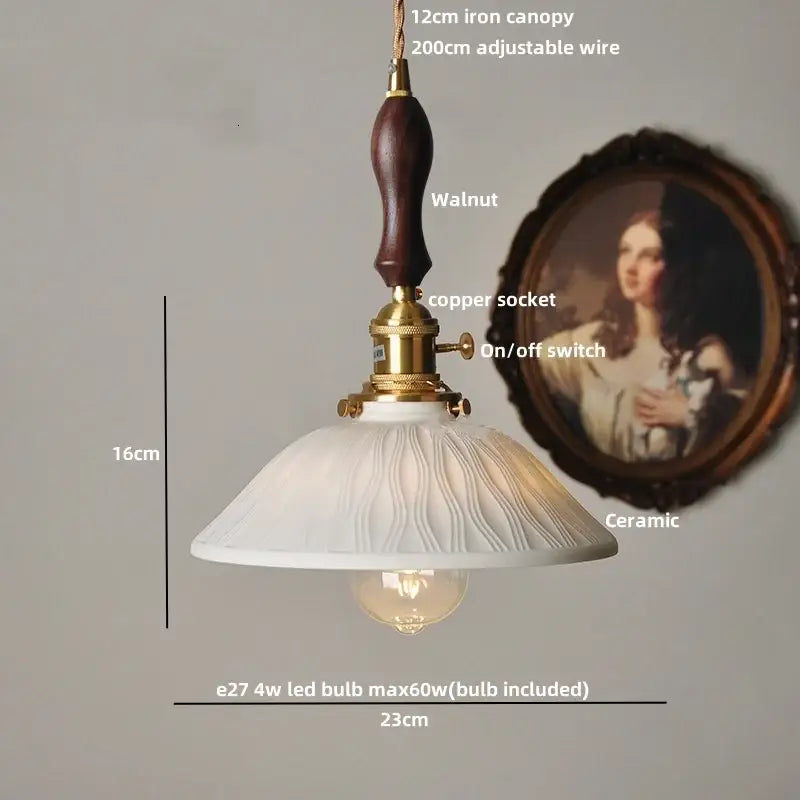 White ceramic ribbed pendant lights with walnut iron canopy and brass accents for dining room decorbites ceramic wood led