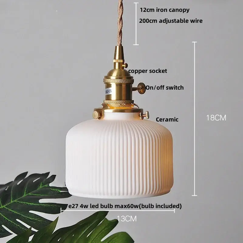 White ceramic pendant light with vertical ridges brass copper socket and switch from decorbites ceramic wood led dining set