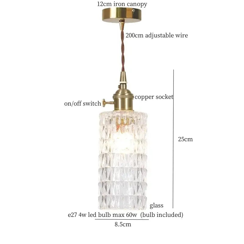 Vintage ribbed clear glass led pendant light with brass accents and copper socket for kitchen decorbites clear glass fixture