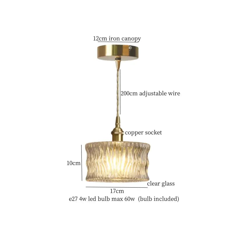 Vintage brass fixture pendant light with adjustable wire suspension clear glass led ribbed shade decorbites clear glass