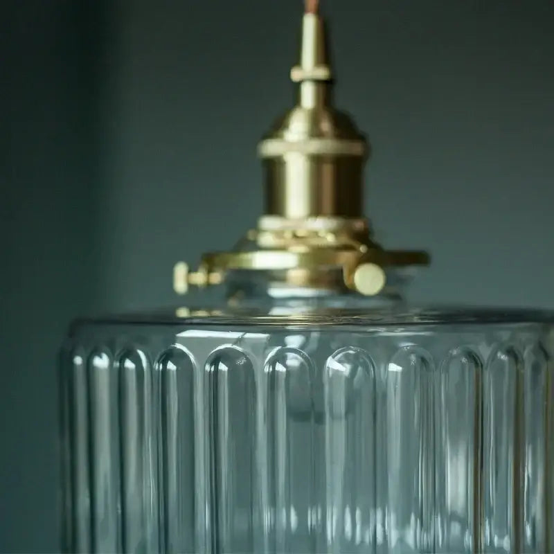 Vintage ribbed clear glass led pendant light with vertical ridges and brass-finished socket for decorbites clear glass fixtures