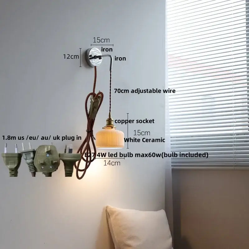 Vintage wall sconce with white ceramic led shade brass socket and iron bracket for decorbites ceramic led wall lighting