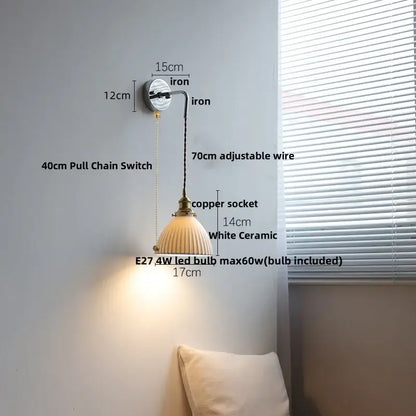 Vintage wall sconce with white ceramic led shade copper socket and iron bracket for decorbites ceramic led wall lighting
