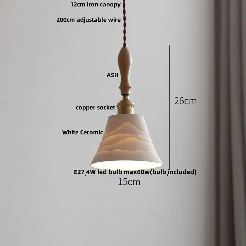 White ceramic led pendant light with subtle wave pattern iron canopy and copper socket for decorbites ceramic led lighting