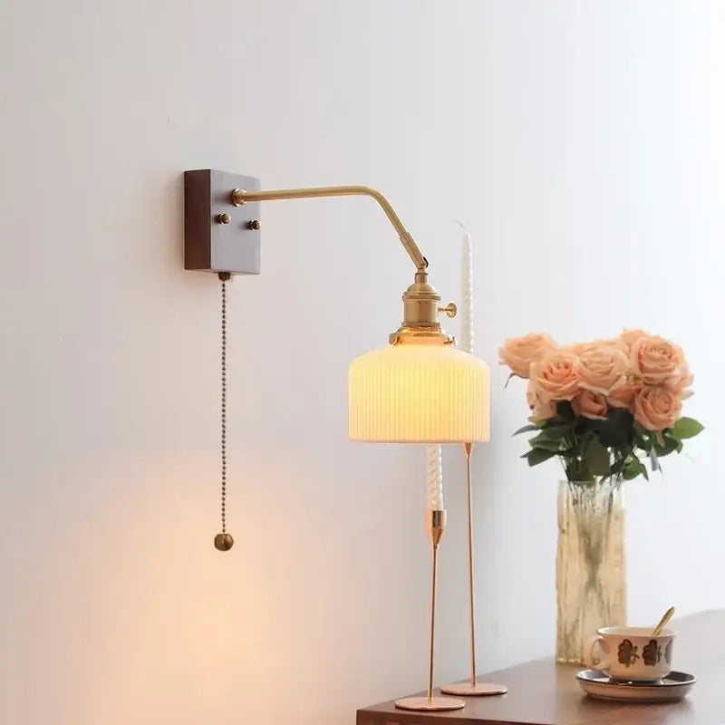 Brass wall lamps with ribbed cream glass shade and adjustable arm in decorbites ceramic copper led vintage design