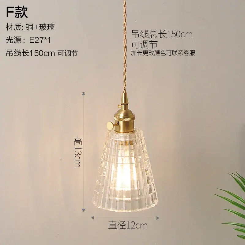 Vintage ribbed glass copper pendant light with brass fixture and fluted design for warm kitchen dining illumination